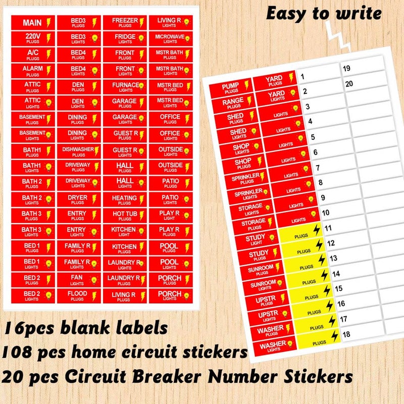SMARSTICKER Circuit Breaker Box Label 0.5x1.5inch Electric Fuse Panel Box Identification Sticker 144pcs Plugs and Lights Circuit Breaker Label for Home Office  Electricians Catalog Load Center - Image 2